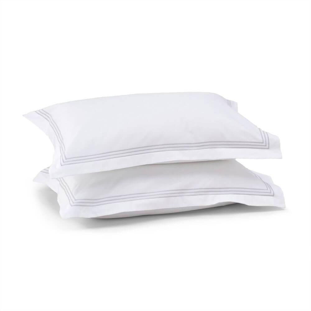 Cotton Collection Sateen Triple Row Cord Pillowcase Pair, Silver